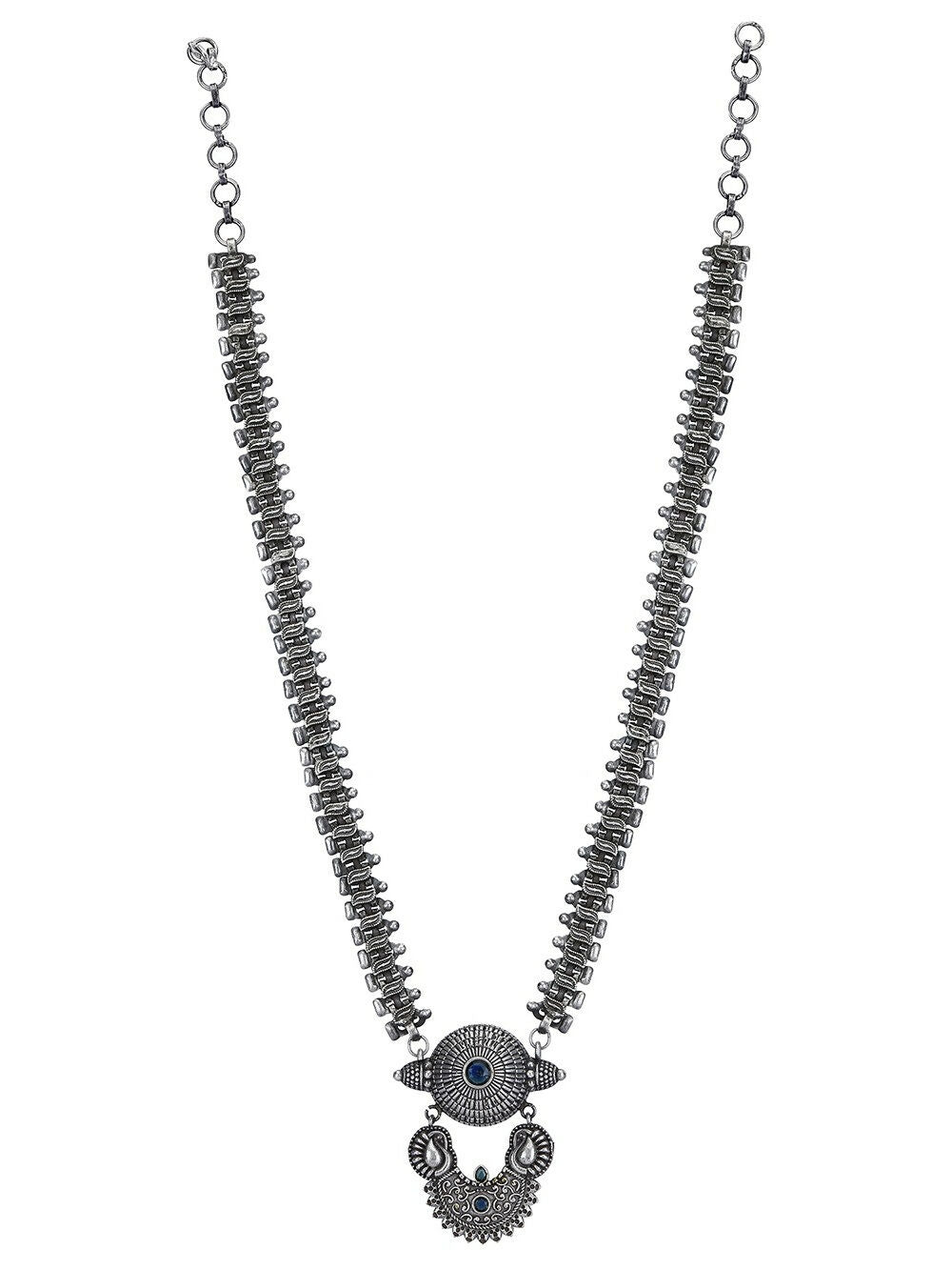 Joban Fashion Women Long Pattern Silver Tone Brass Necklace