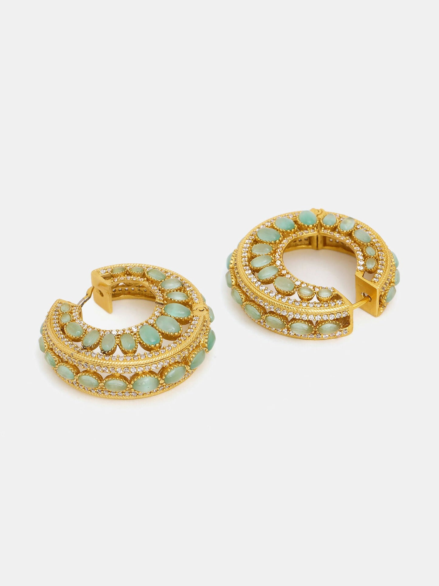 Ruby Raang Gold Polished Green Round Kundan Loops