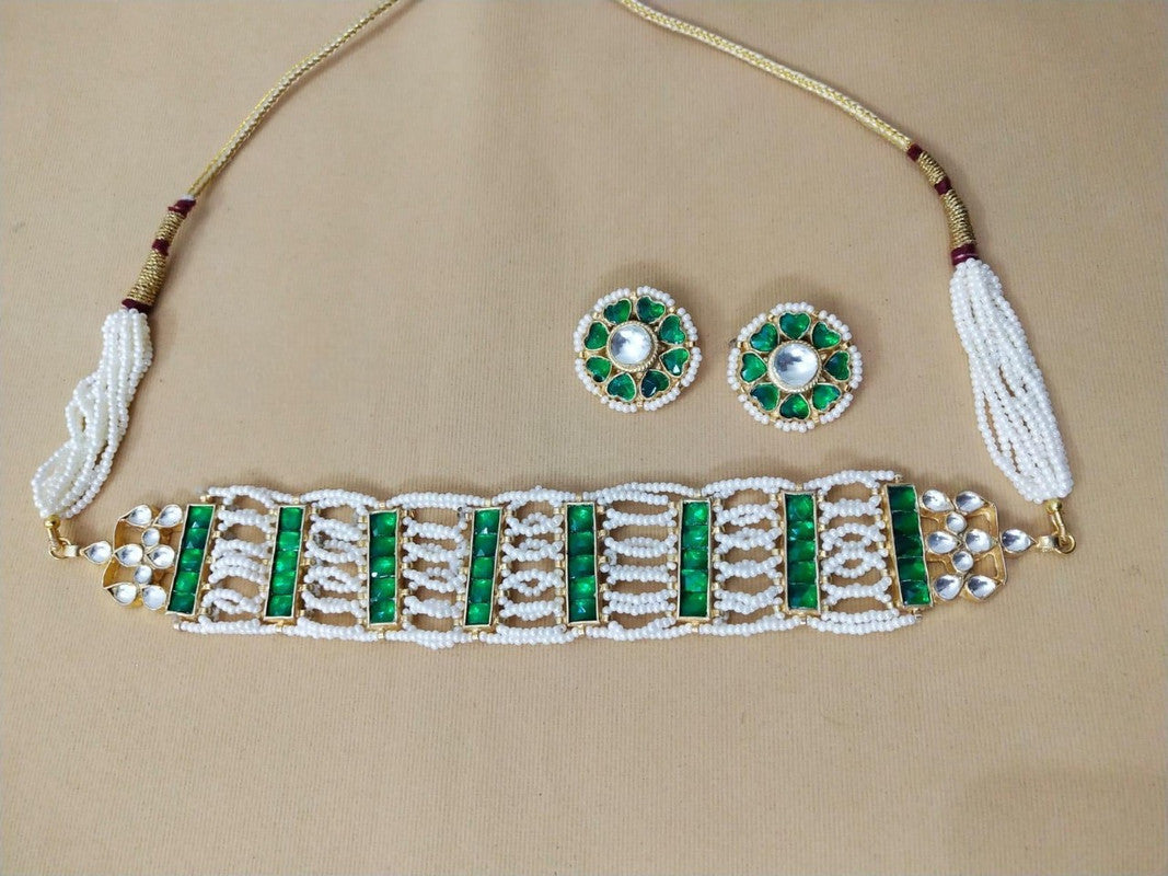 Kundan Beads Green Choker Set