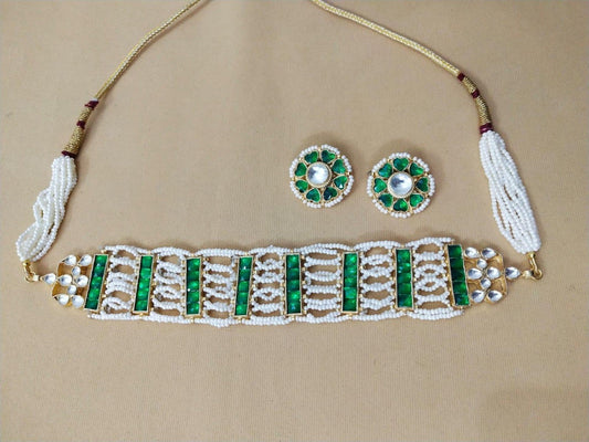 Kundan Beads Green Choker Set