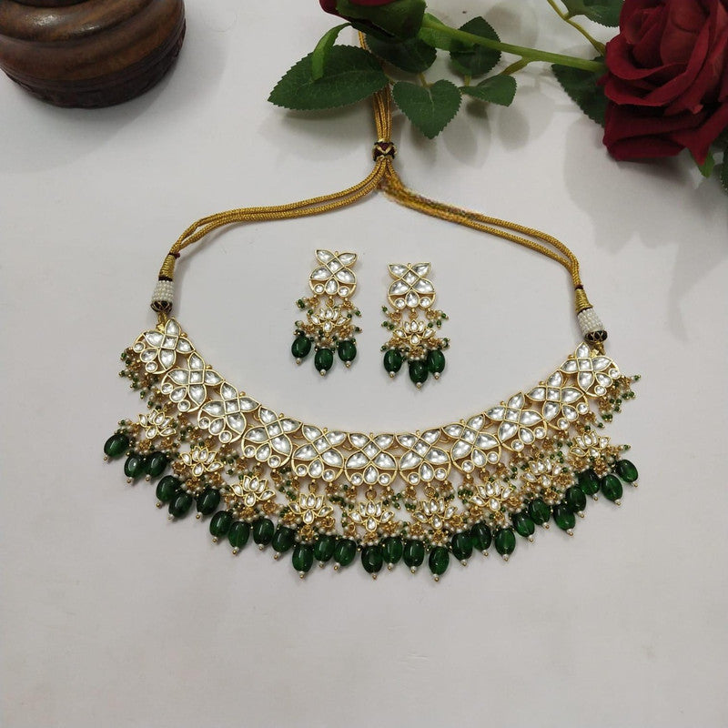 Kundan Meena Green Necklace Set