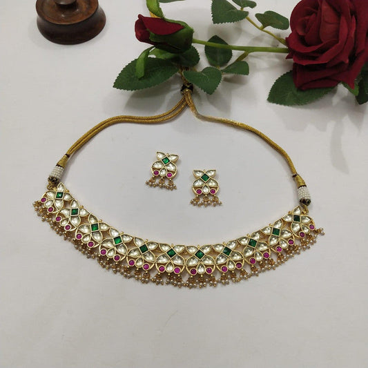 Kundan Meena Pink Necklace Set
