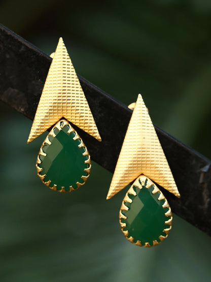 Joban Fashion Women Green Stone Matte Gold Earrings