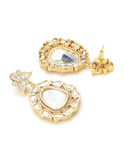 Gold Tone Moissanite Stone Earrings- Ruby Raang