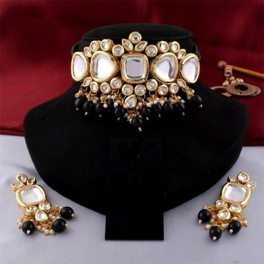 Joban Fashion Black kundan work Necklace Set