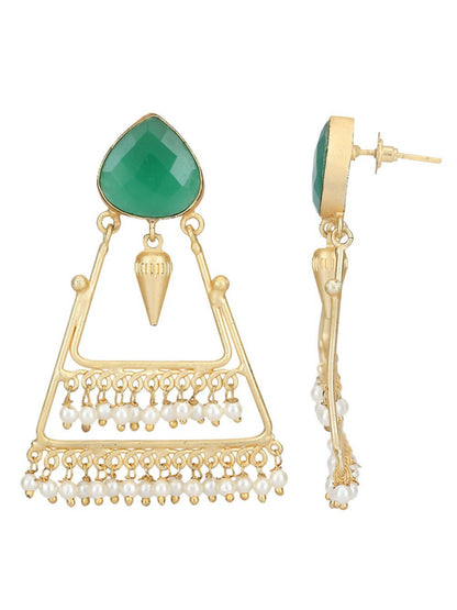 Joban Fashion Women Green Stone Matte Gold Earrings