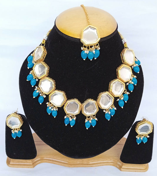 Joban Fashion Blue Kundan Work Necklace Set