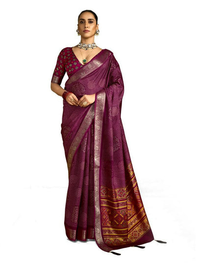 Joban Fashion Maroon Velvet Tussar Silk with Foil Print Saree