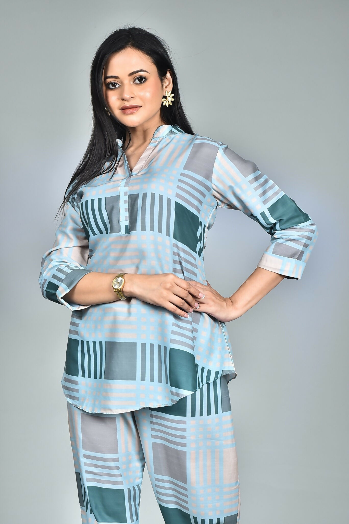 Morchari Digital Print Semi Muslin Co-Ord Set Top & Trouser-Multicolor