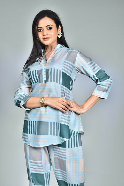 Morchari Digital Print Semi Muslin Co-Ord Set Top & Trouser-Multicolor