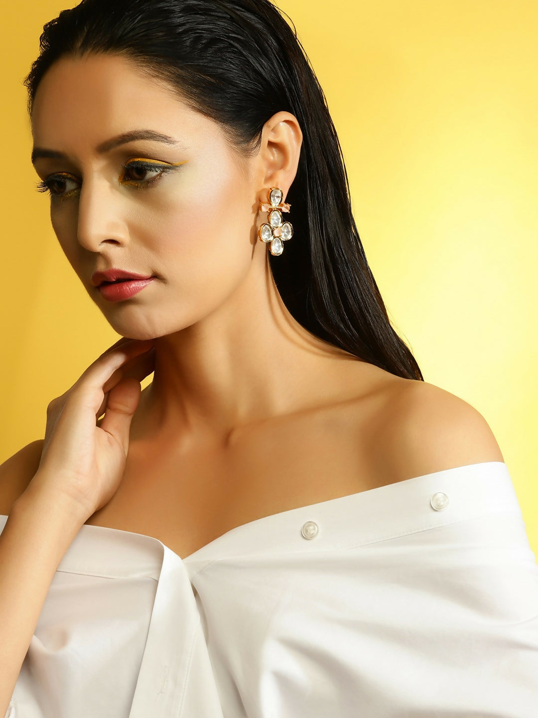 Moissanite & Peach Stone Earrings- Ruby Raang