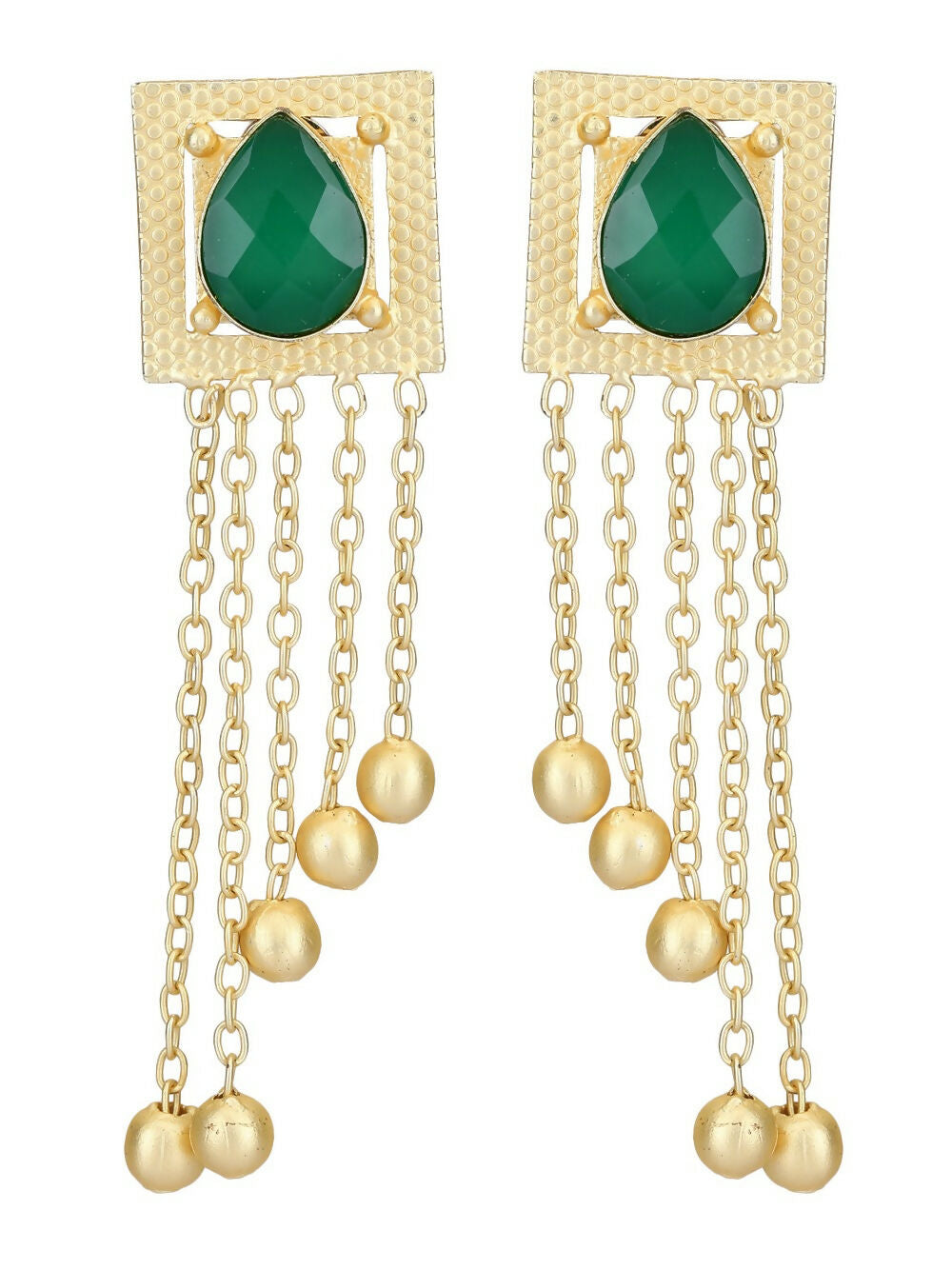 Joban Fashion Women Green Stone Golden Beats Matte Gold Earrings