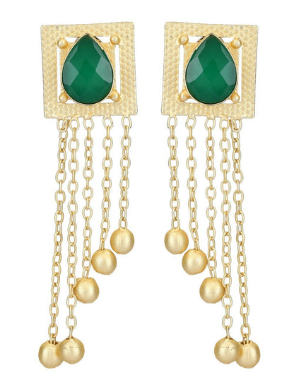Joban Fashion Women Green Stone Golden Beats Matte Gold Earrings
