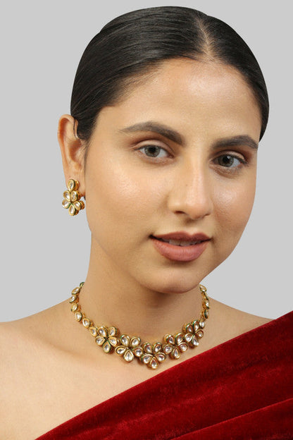 Latest Designer Golden and White Handcrafted Kundan Necklace Set