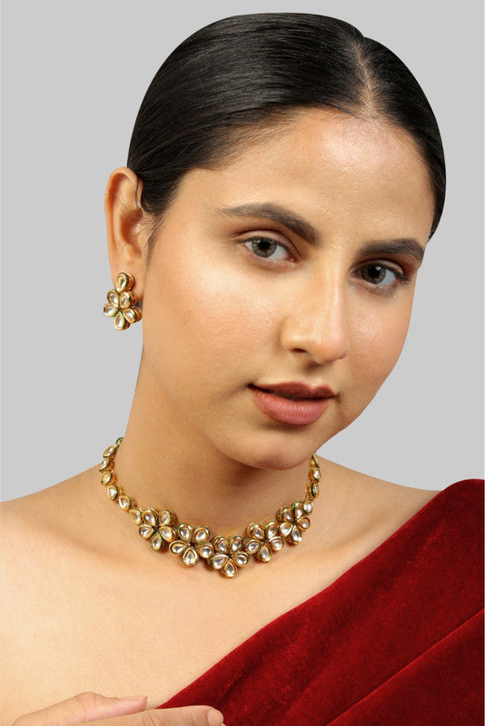 Latest Designer Golden and White Handcrafted Kundan Necklace Set