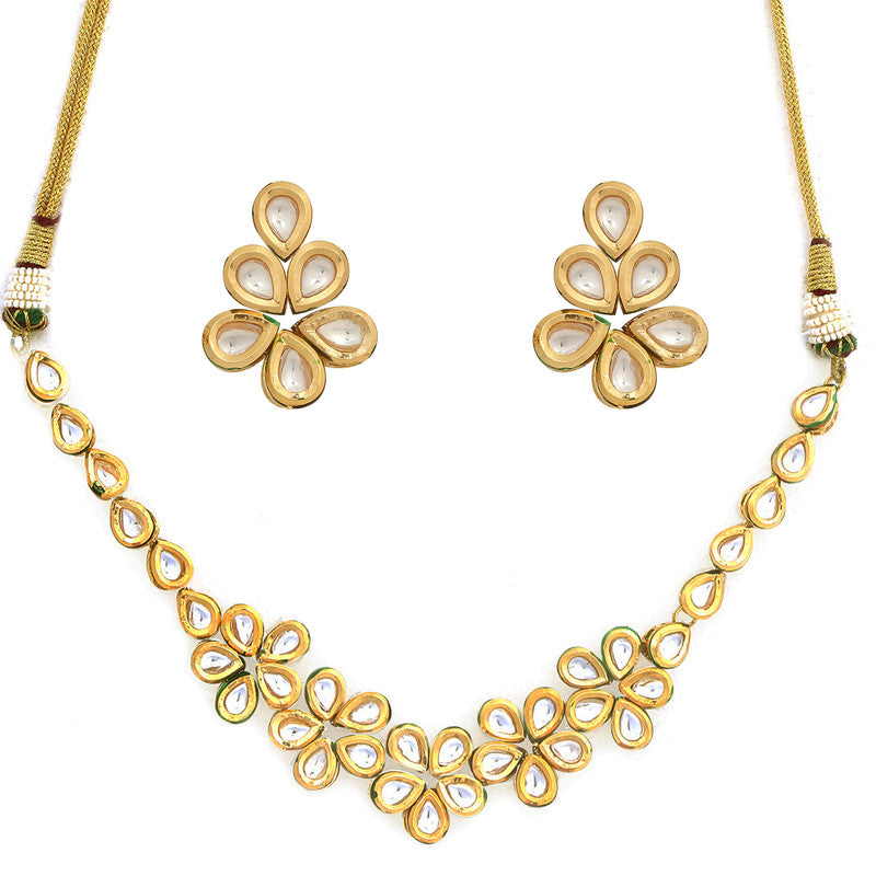 Latest Designer Golden and White Handcrafted Kundan Necklace Set