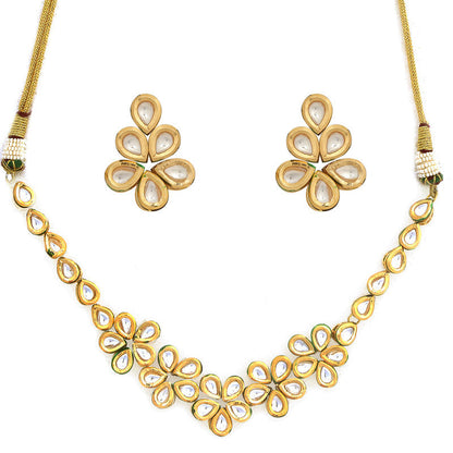 Latest Designer Golden and White Handcrafted Kundan Necklace Set
