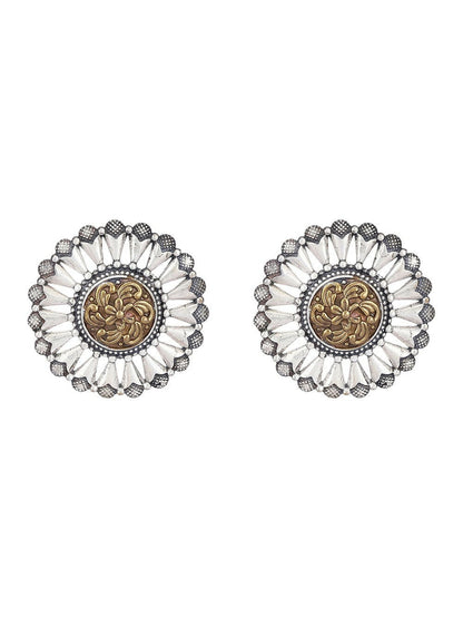 Joban Fashion Women Round Shape Dual Tone Brass Earrings