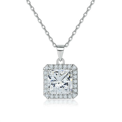 Cauer Radiant Moissanite Pendant Necklace in 925 Sterling Silver, White Gold Plated