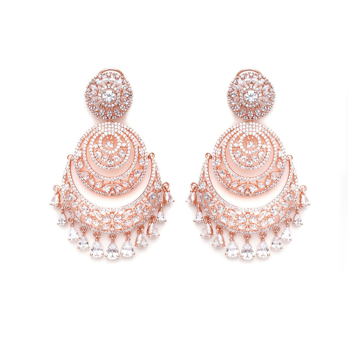 Rose Gold Diamond Chand Earrings- Ruby Raang