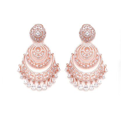 Rose Gold Diamond Chand Earrings- Ruby Raang