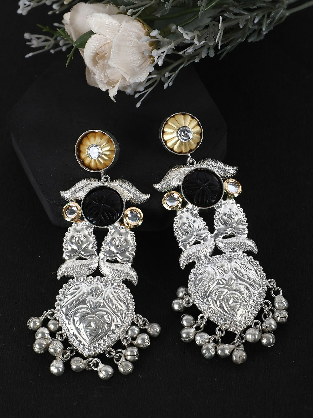 Joban Fashion Women Long Pattern Silver Tone Earrings