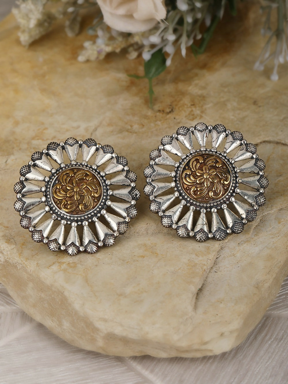 Joban Fashion Women Round Shape Dual Tone Brass Earrings