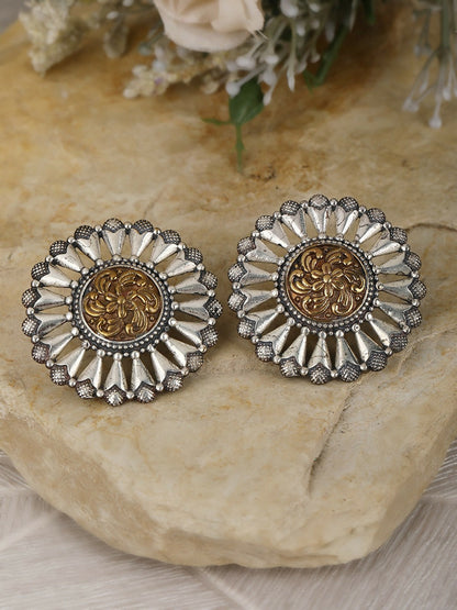 Joban Fashion Women Round Shape Dual Tone Brass Earrings