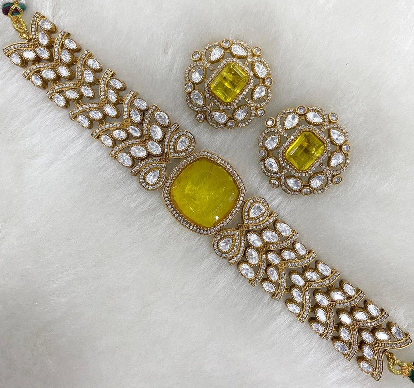 Moisaanite Doublet Natural Stone Designer Chokar Set with Earrings