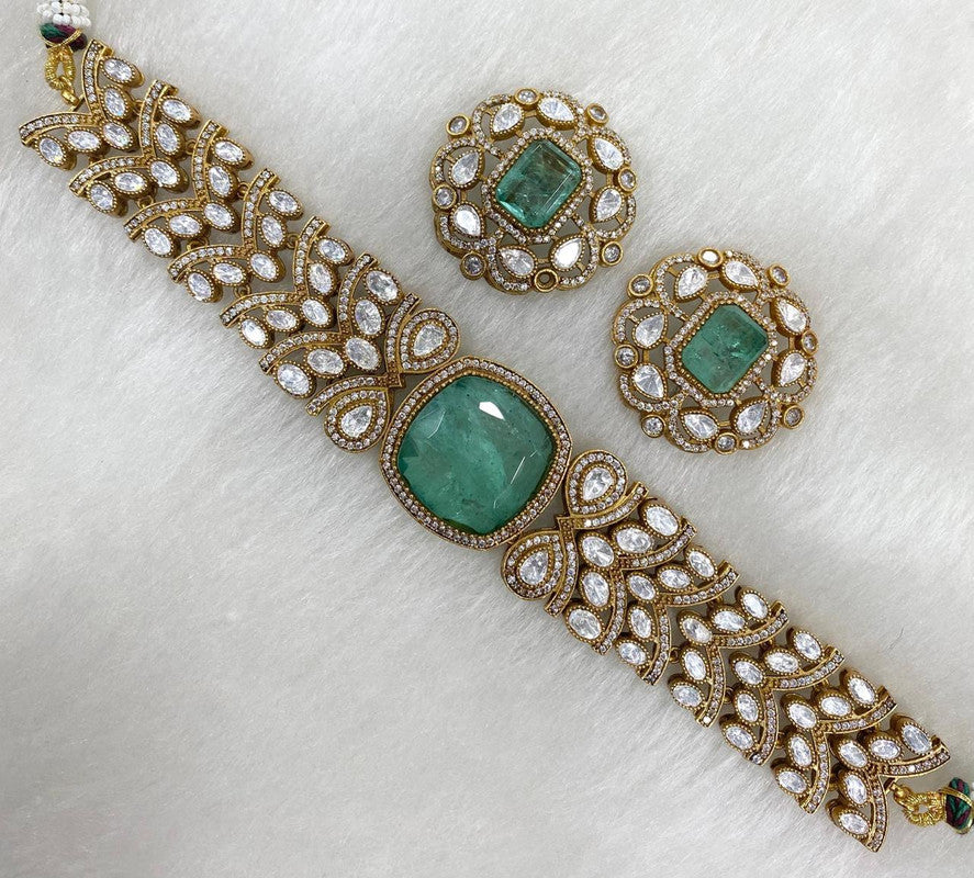 Moisaanite Doublet Natural Stone Designer Chokar Set with Earrings