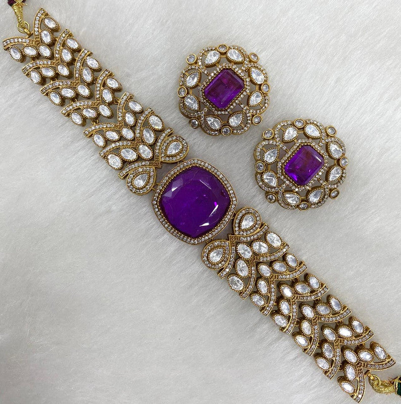 Moisaanite Doublet Natural Stone Designer Chokar Set with Earrings