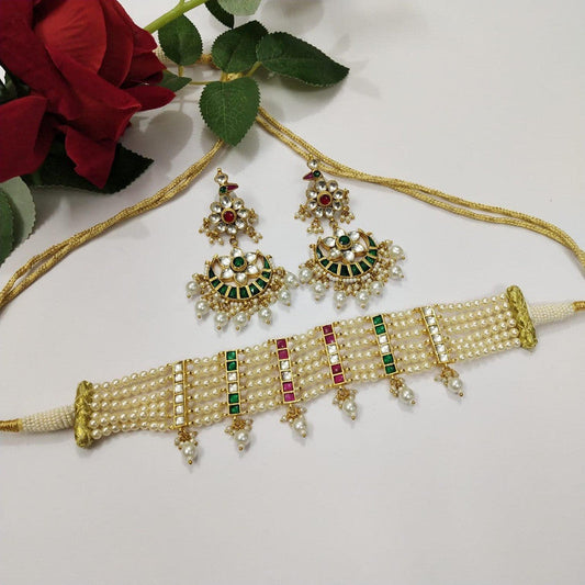 Multi Kundan Meena Beads Choker Set