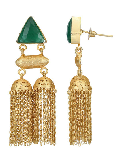 Joban Fashion Women Green Stone Matte Gold Jhumka