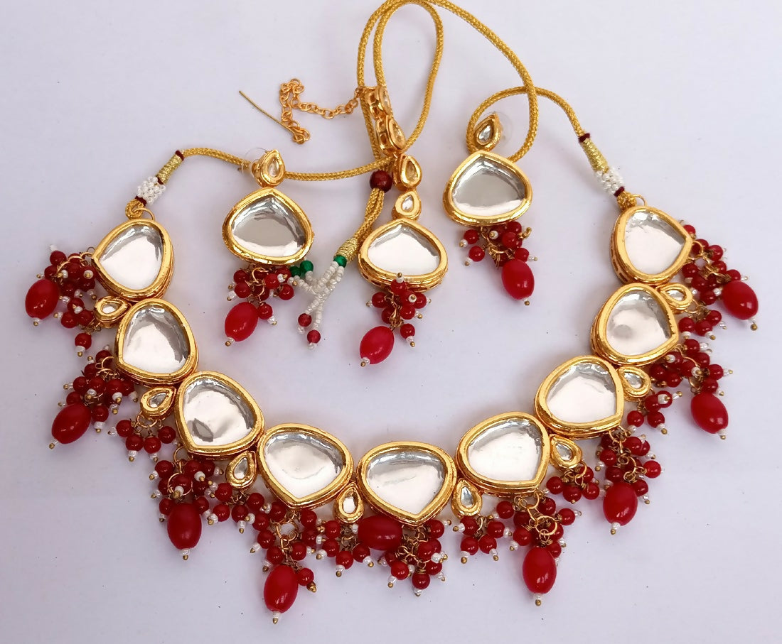 Joban Fashion Red Kundan Work Necklace Set