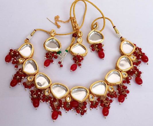 Joban Fashion Red Kundan Work Necklace Set