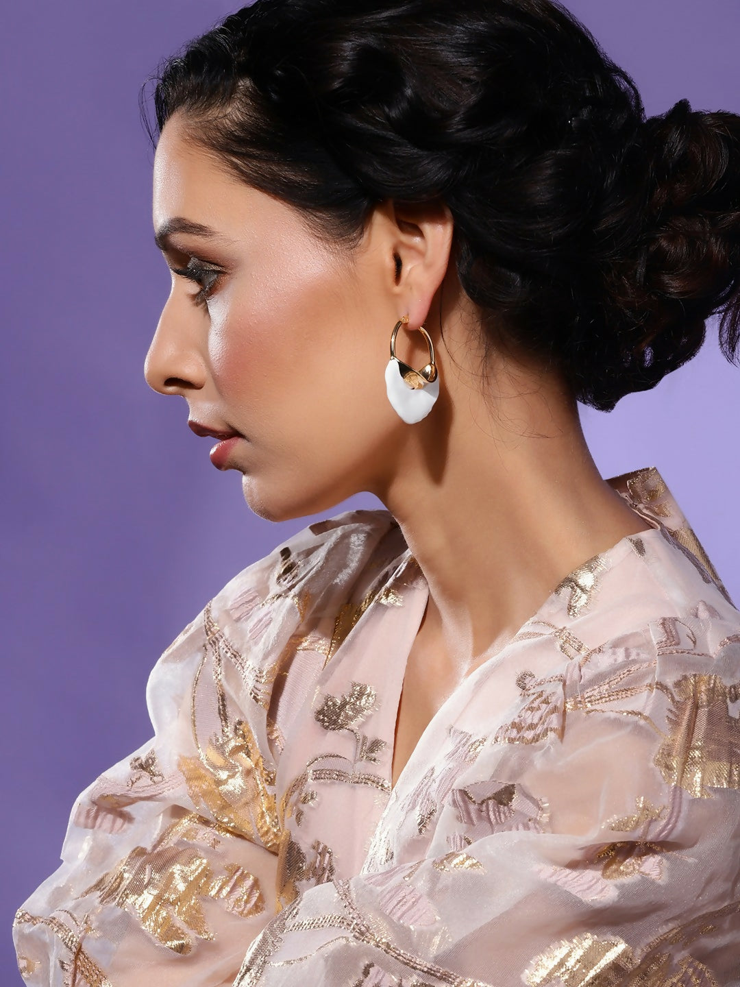 White Mother of Pearls Stone Earrings- Ruby Raang