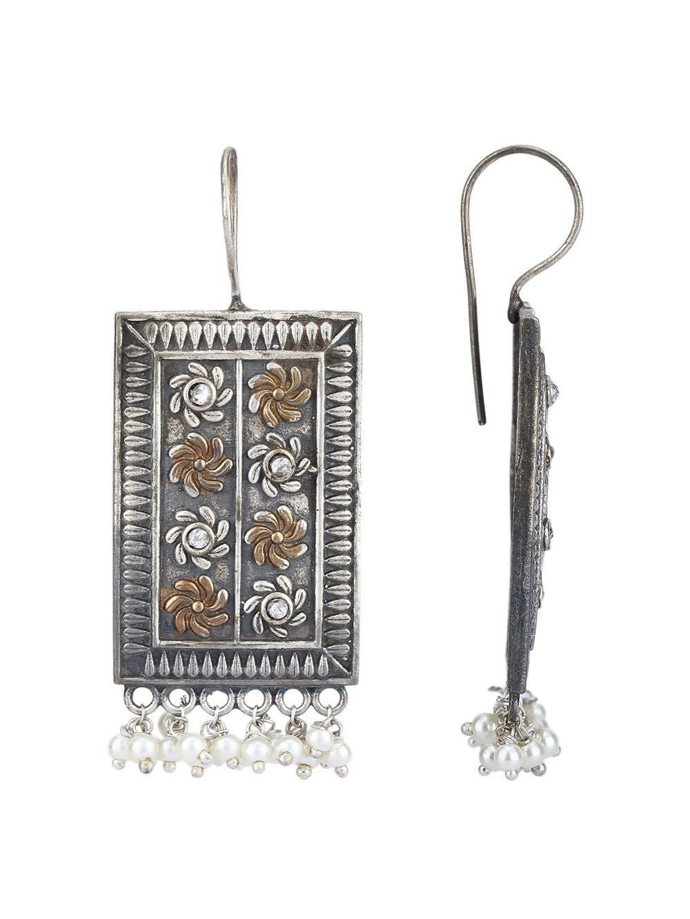 Joban Fashion Women White Beads Pattern Dual Tone Brass Earrings