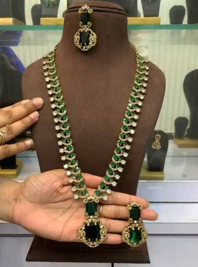 Nita Ambani Style Inspired Gorgeous Dark Green Necklace Set