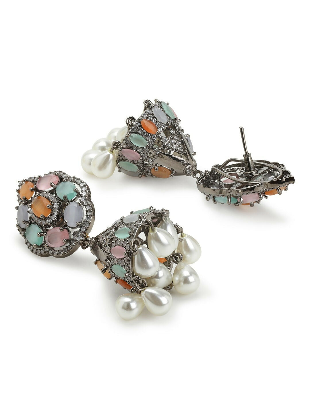 Diamond Multi Jhumki Earrings- Ruby Raang