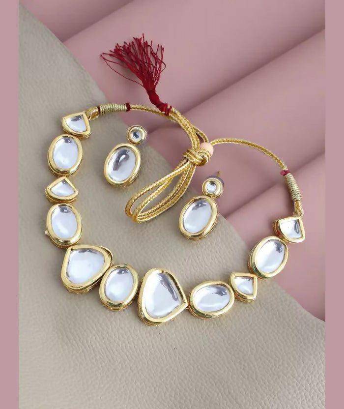 Joban Fashion Golden & White Kundan Work Necklace Set