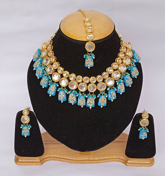 Joban Fashion Sky Ble Kundan Work Necklace Set