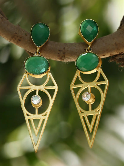 Joban Fashion Women Green Stone Matte Gold Earrings