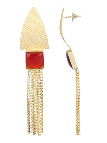 Joban Fashion Women Red Stone Matte Gold Earrings