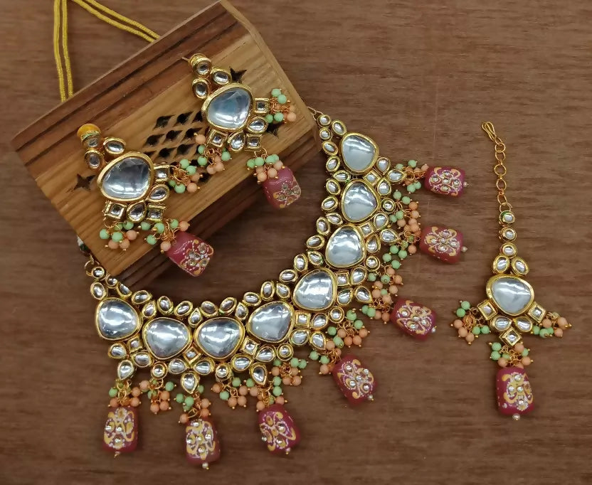Joban Fashion Multicolor Kundan Work Necklace Set