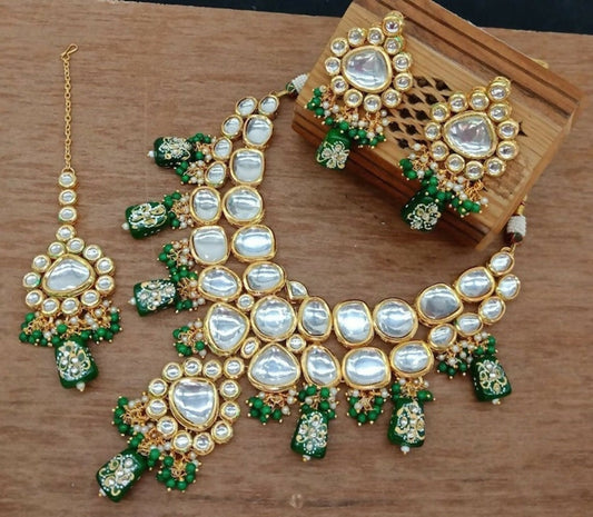 Joban Fashion Green kundan work Necklace Set