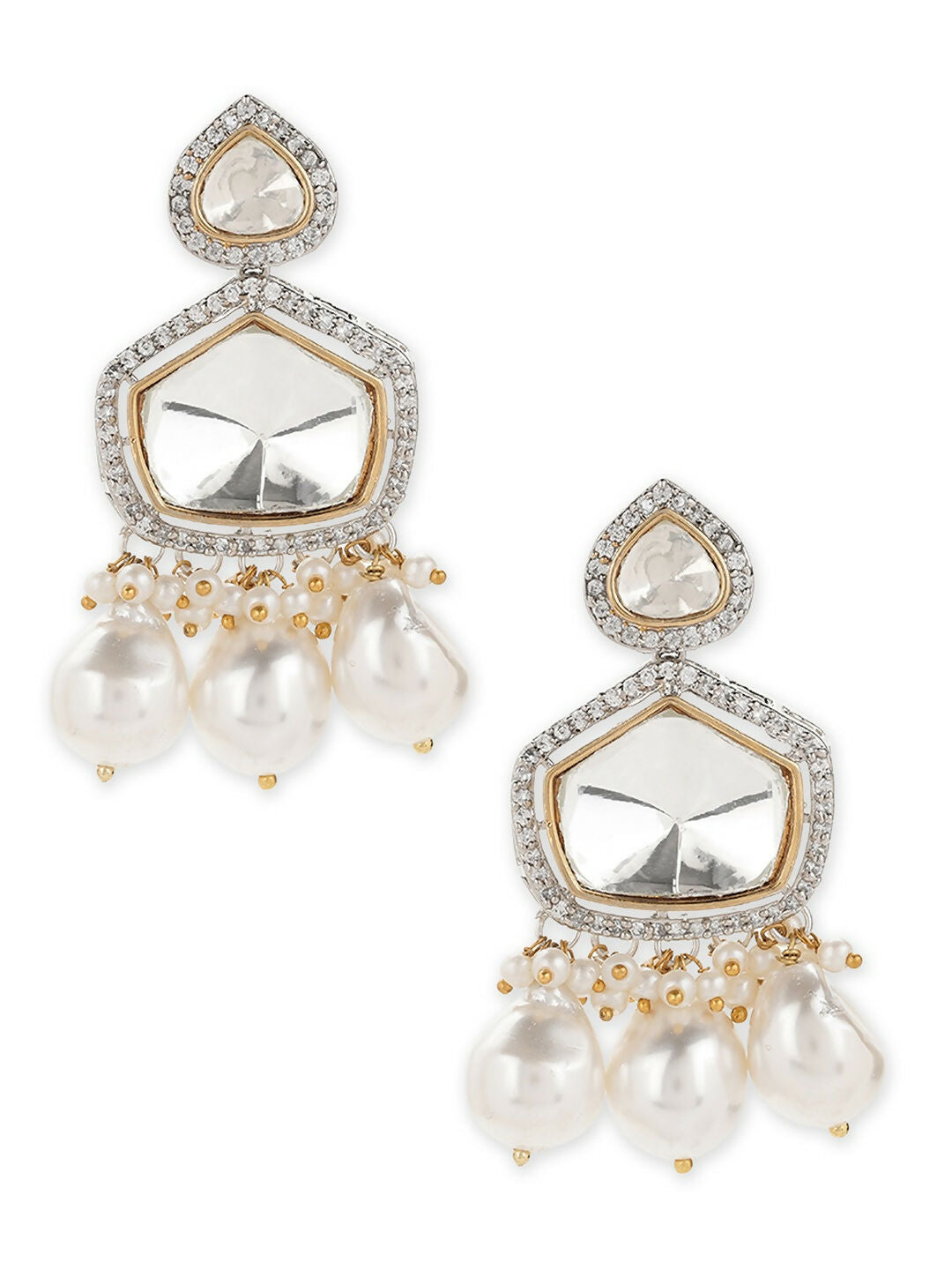 Kundan and Diamond Stone Earrings with Pearls- Ruby Raang