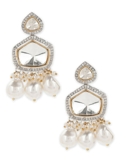 Kundan and Diamond Stone Earrings with Pearls- Ruby Raang