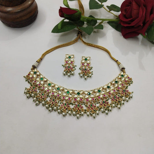 Pearl Kundan Meena Necklace Set
