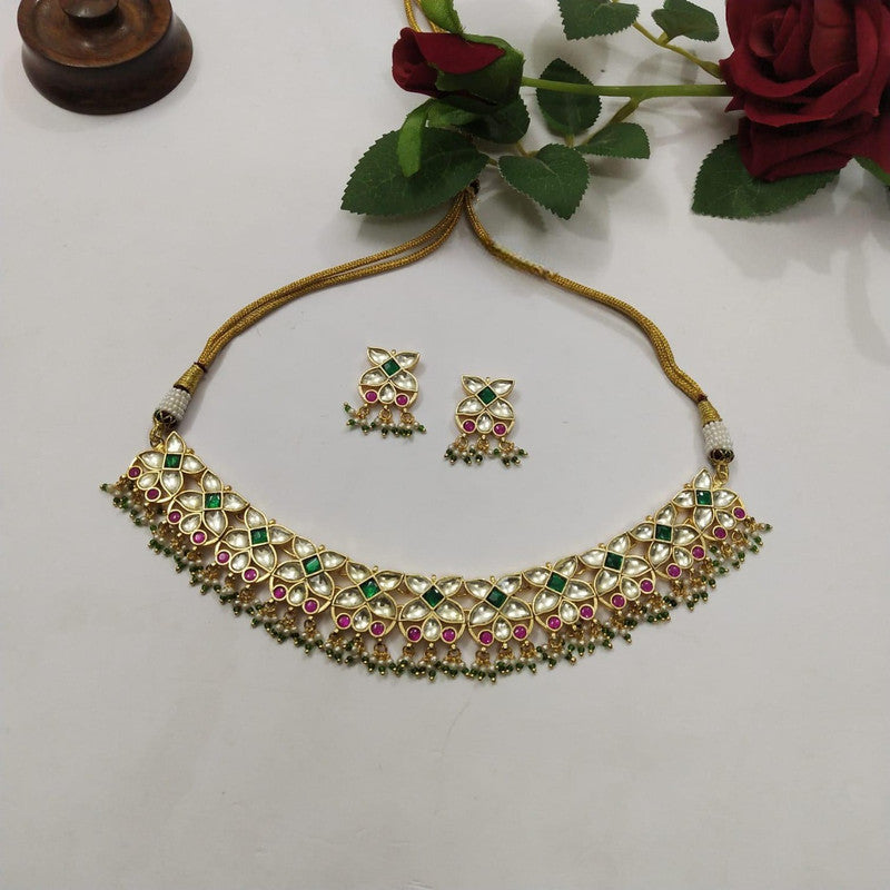 Pink Kundan Meena Necklace Set