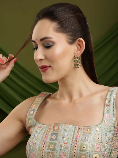 Women's Natural Green Stone with Moissanite Diamond earrings - Ruby Raang